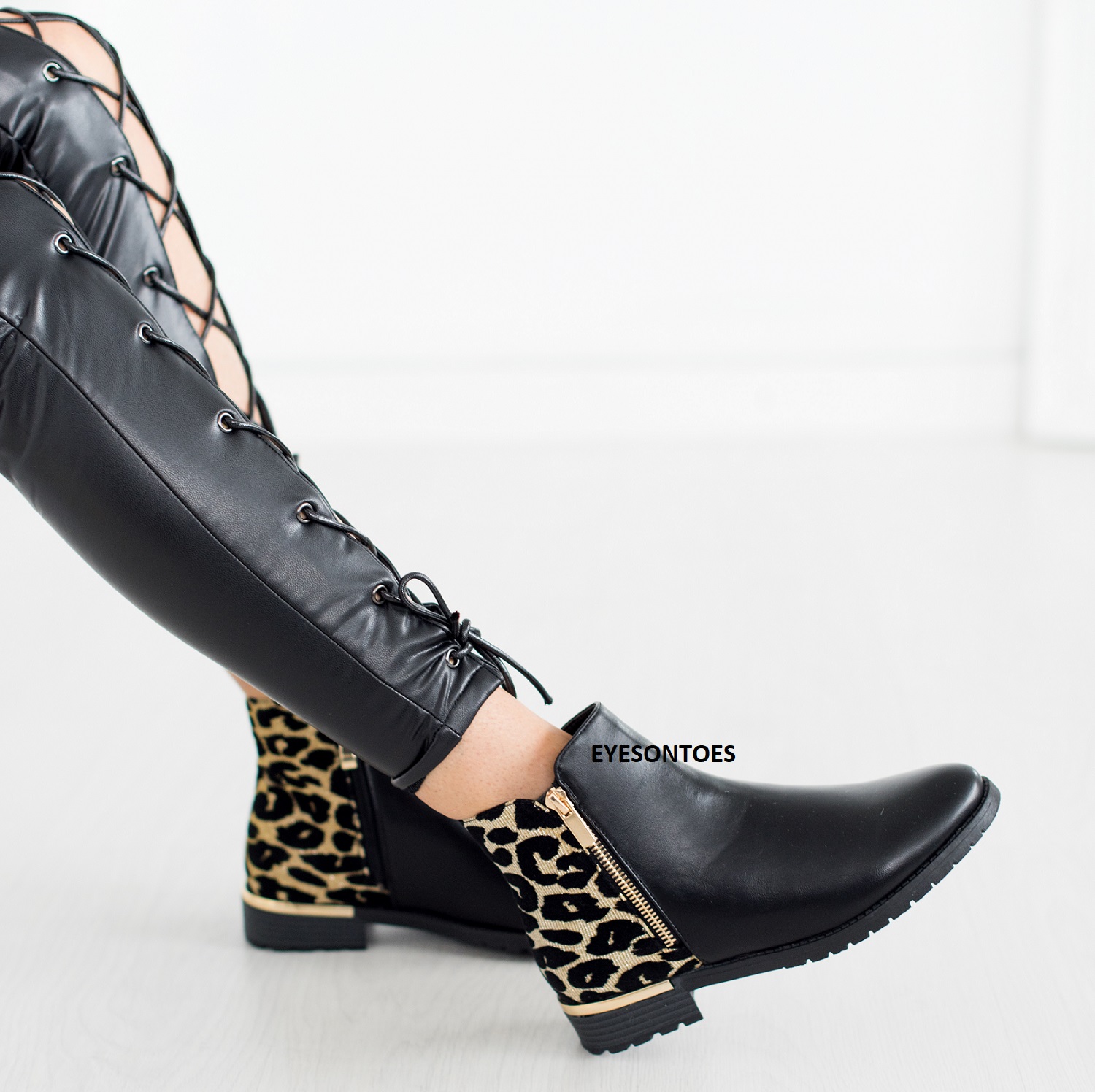 leopard platform ankle boots